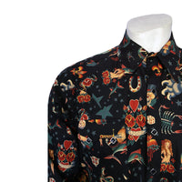 Men's Vintage Burning Love Print Western Shirt