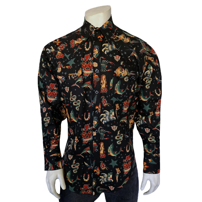 Men's Vintage Burning Love Print Western Shirt