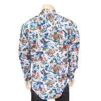 Men’s Blue Western Hawaiian Print Long Sleeve Shirt
