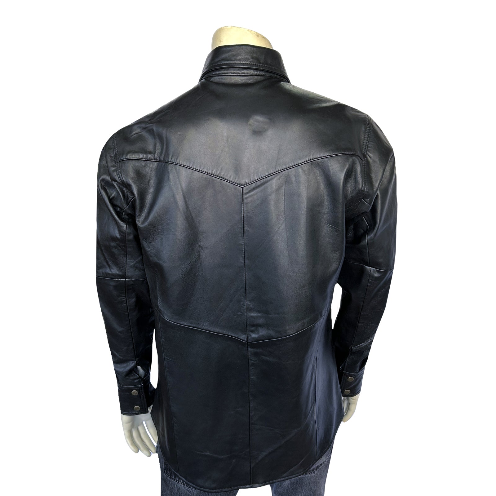 Men's Charcoal Calf Skin Leather Western Shirt