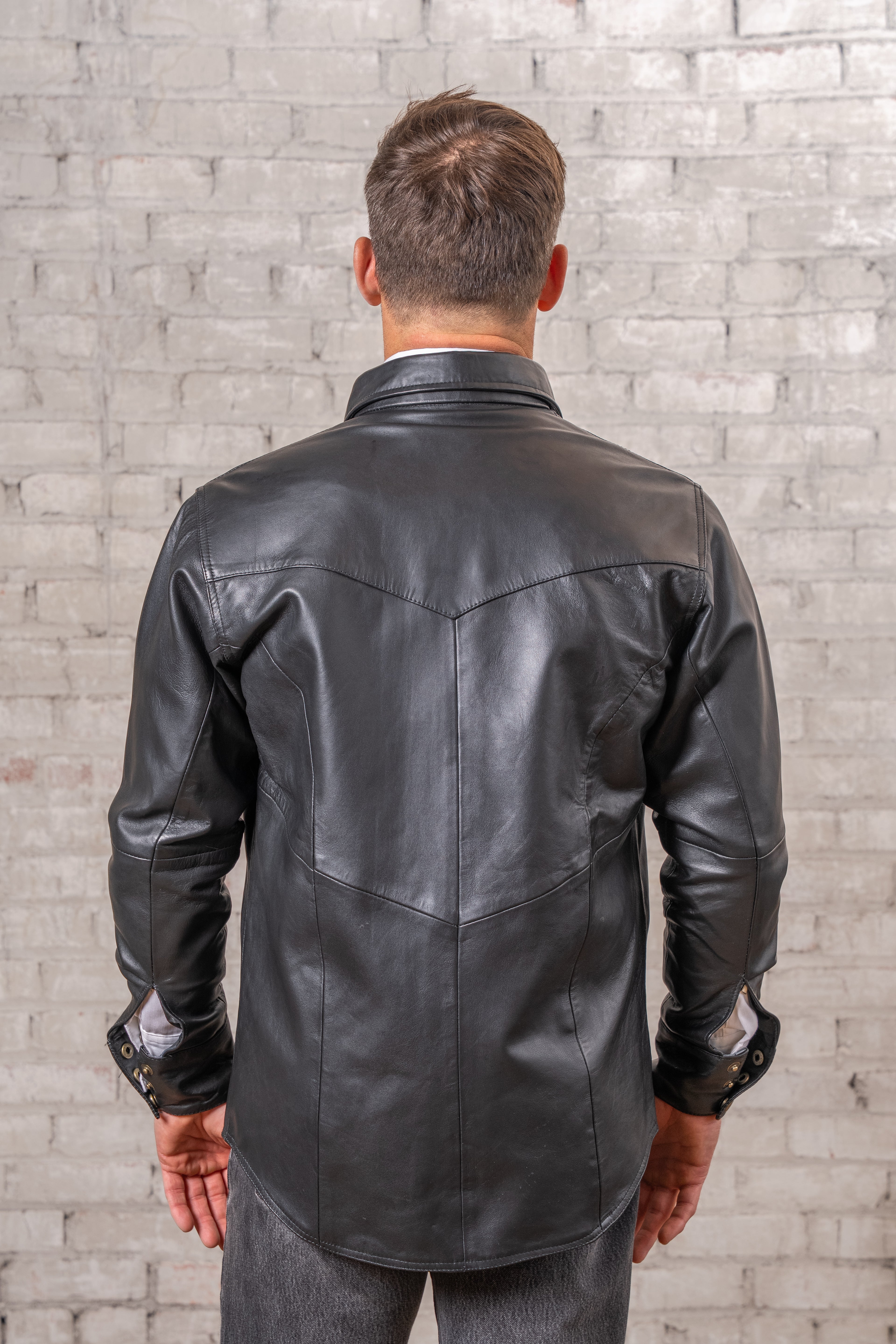 Rockmount Men's Calf Skin Leather Western Shirt in Charcoal Black