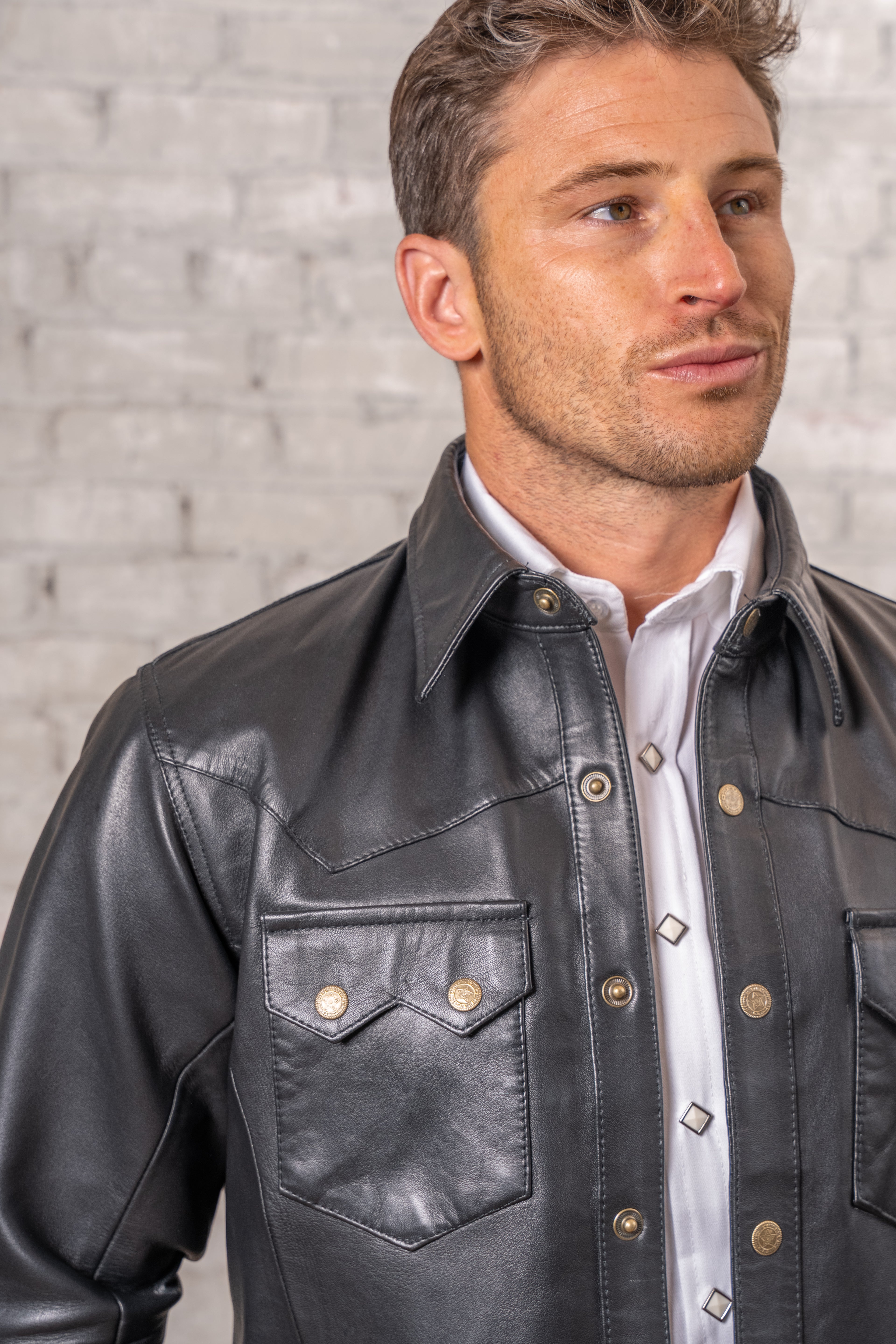 Rockmount Men's Calf Skin Leather Western Shirt in Charcoal Black