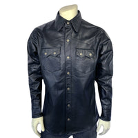 Men's Charcoal Calf Skin Leather Western Shirt