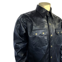 Men's Charcoal Calf Skin Leather Western Shirt