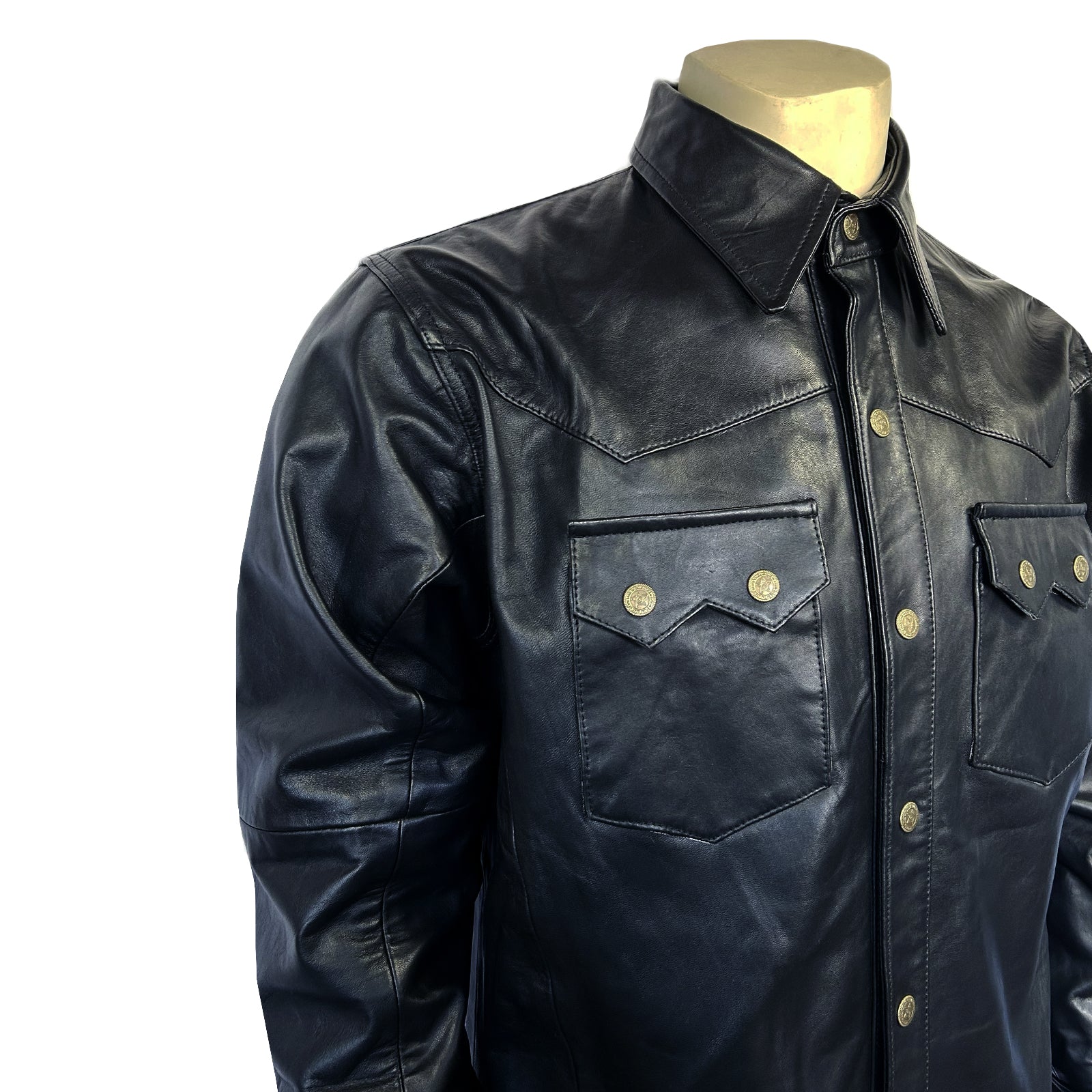Men's Charcoal Calf Skin Leather Western Shirt
