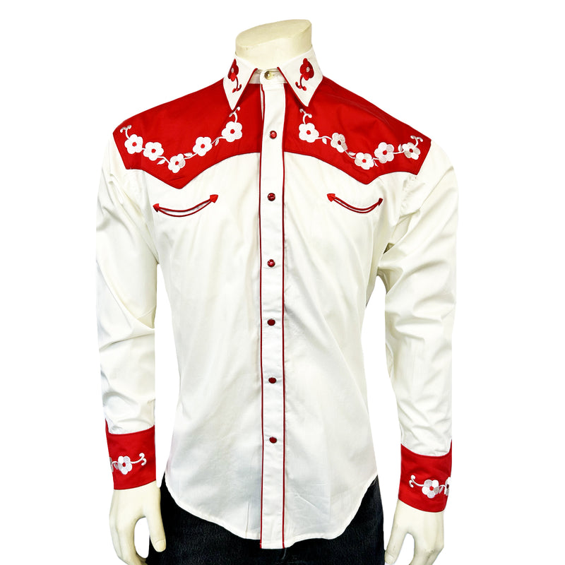 Men's 2-Tone Elvis Loving You Floral Embroidered Western Shirt