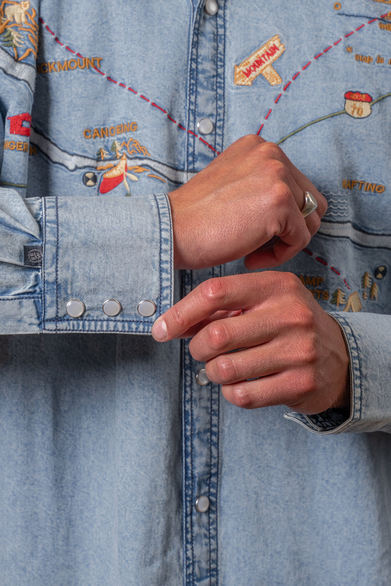 Map Denim Men's Denim Embroidered Map Western Shirt – Rockmount