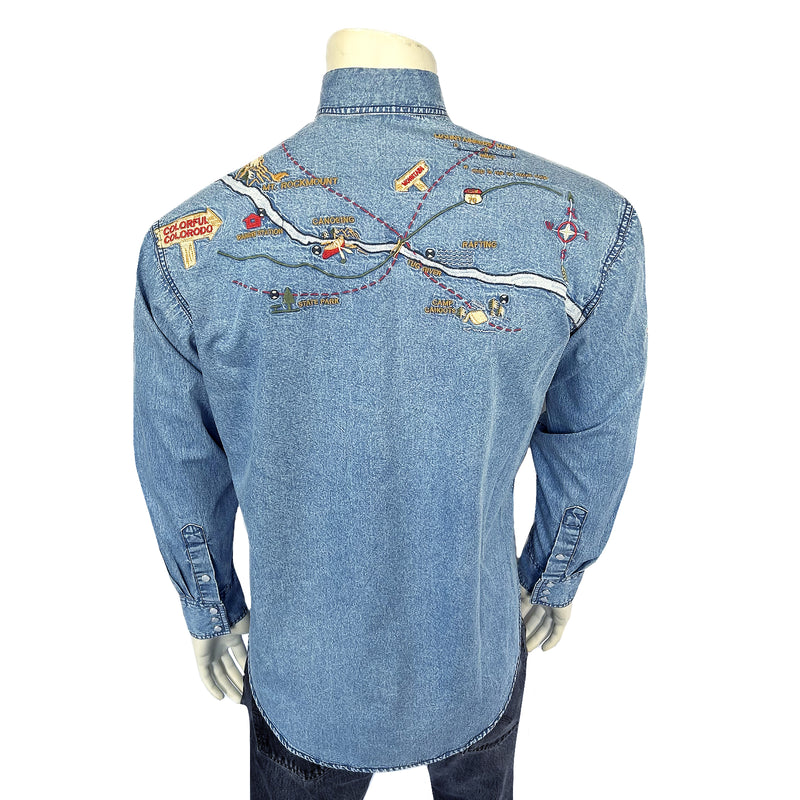 Map Denim Men's Denim Embroidered Map Western Shirt – Rockmount