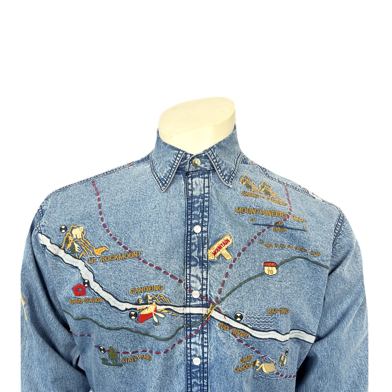 Map Denim Men's Denim Embroidered Map Western Shirt – Rockmount