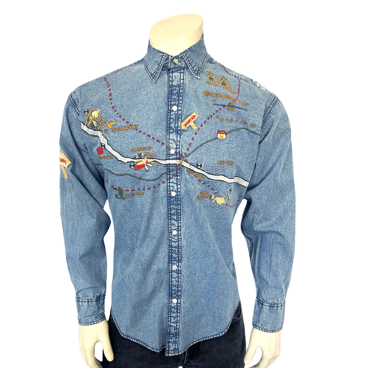 Map Denim Men's Denim Embroidered Map Western Shirt – Rockmount