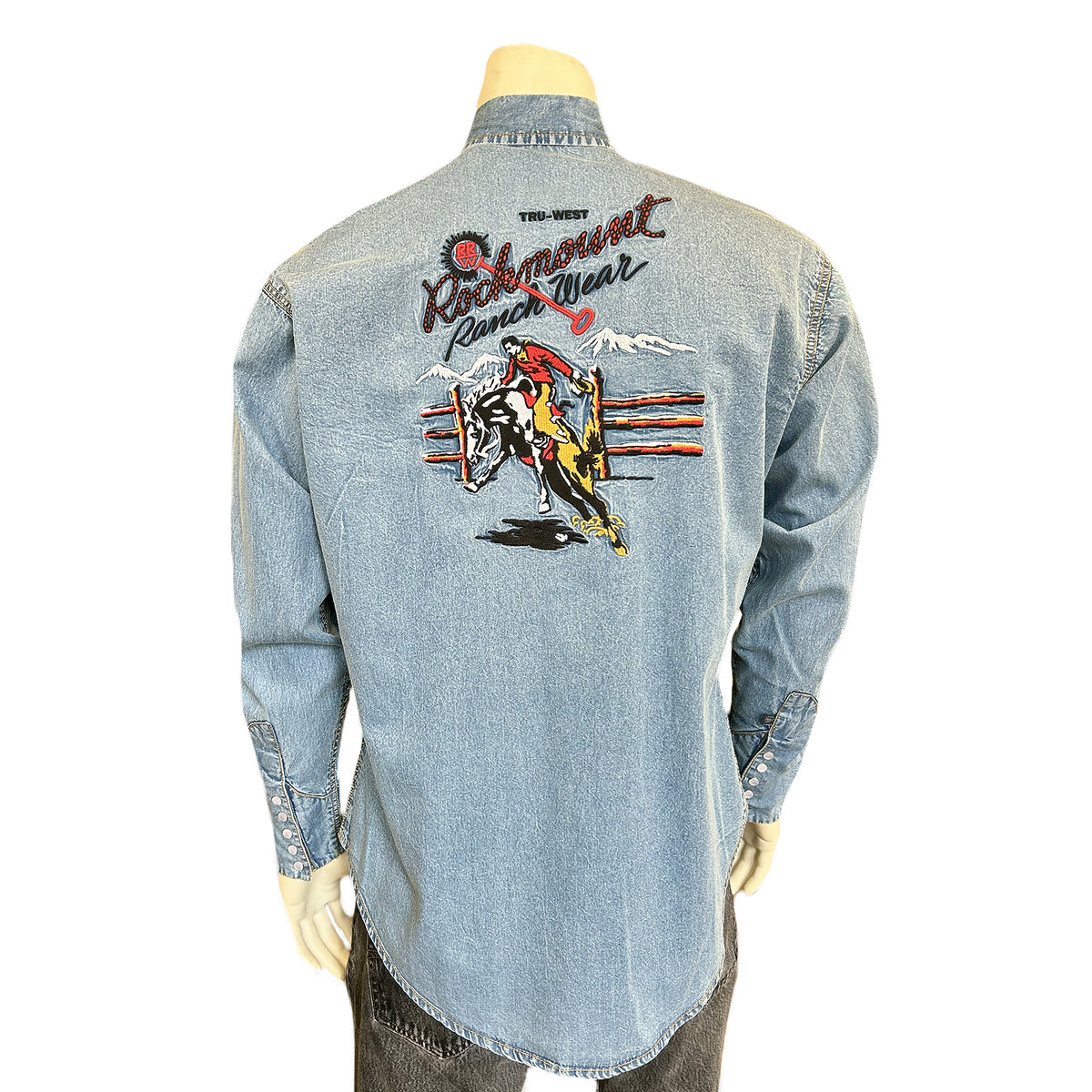 Men’s Rockmount Bronc Vintage Embroidery Western Shirt in Denim
