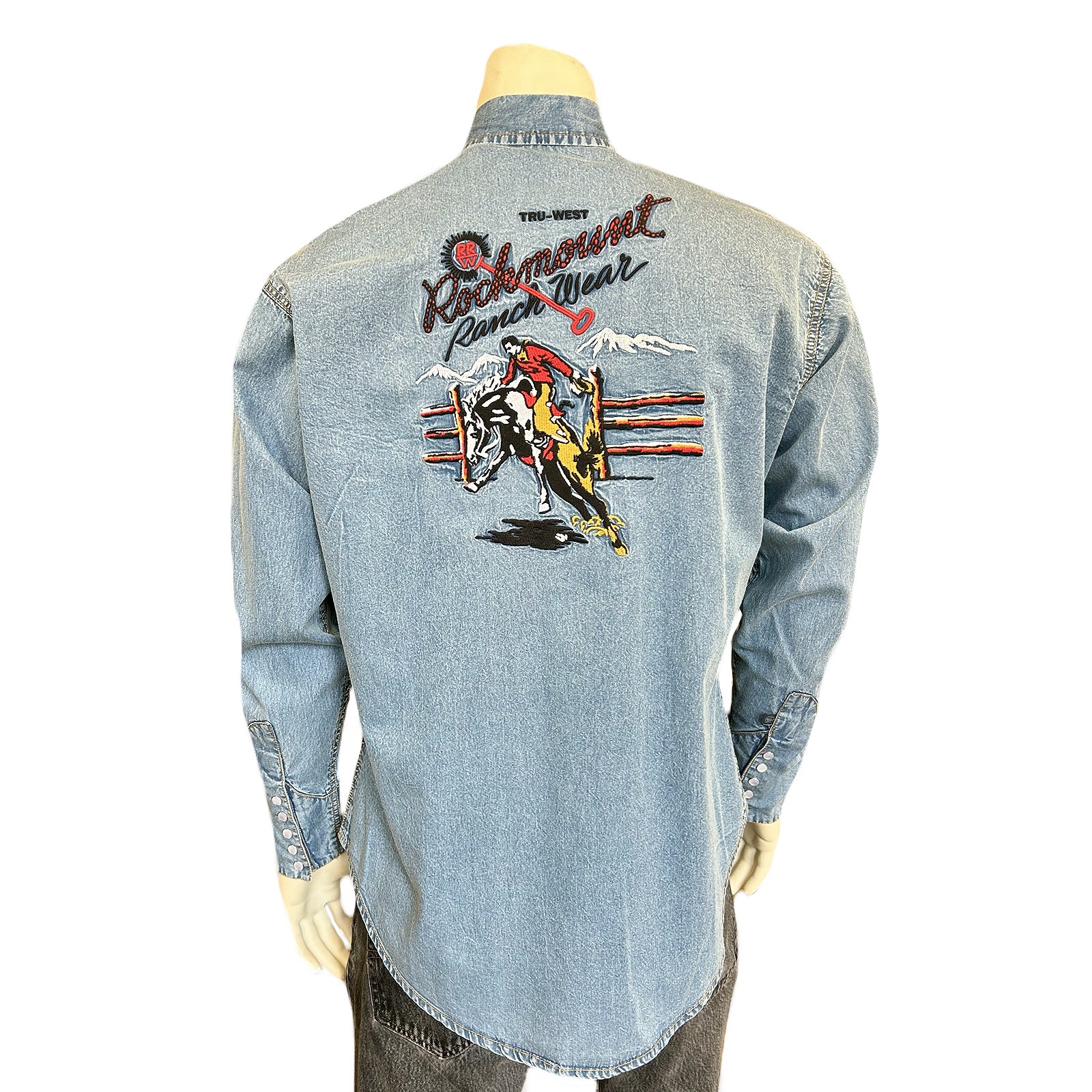 Men’s Rockmount Bronc Vintage Embroidery Western Shirt in Denim