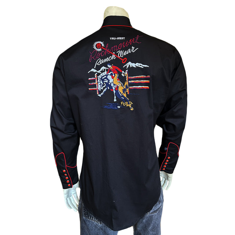 Men’s Rockmount Bronc Vintage Embroidery Western Shirt in Black