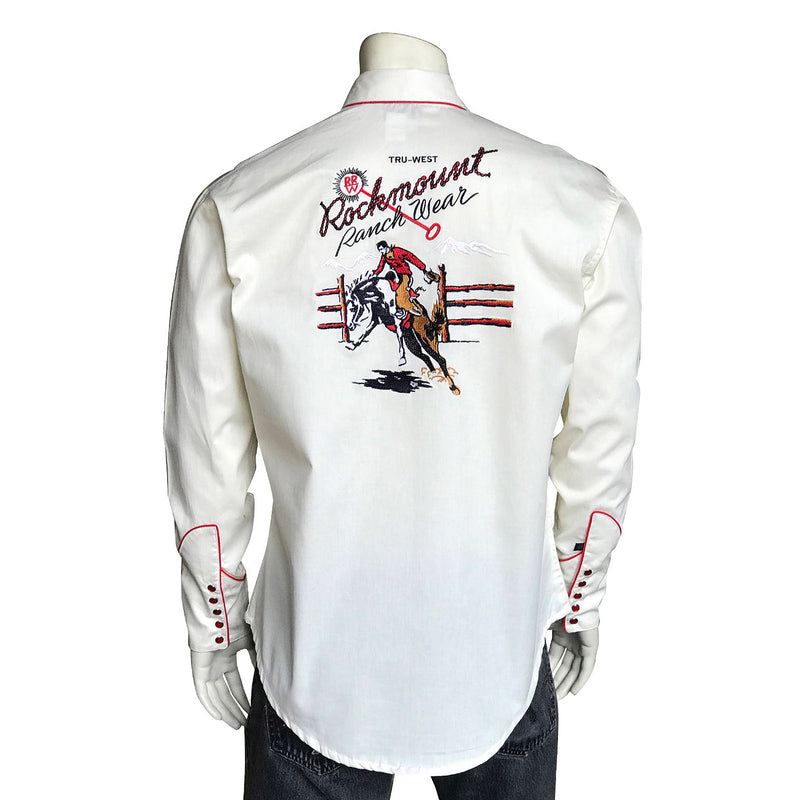 Men’s Rockmount Bronc Vintage Embroidery Western Shirt in Ivory