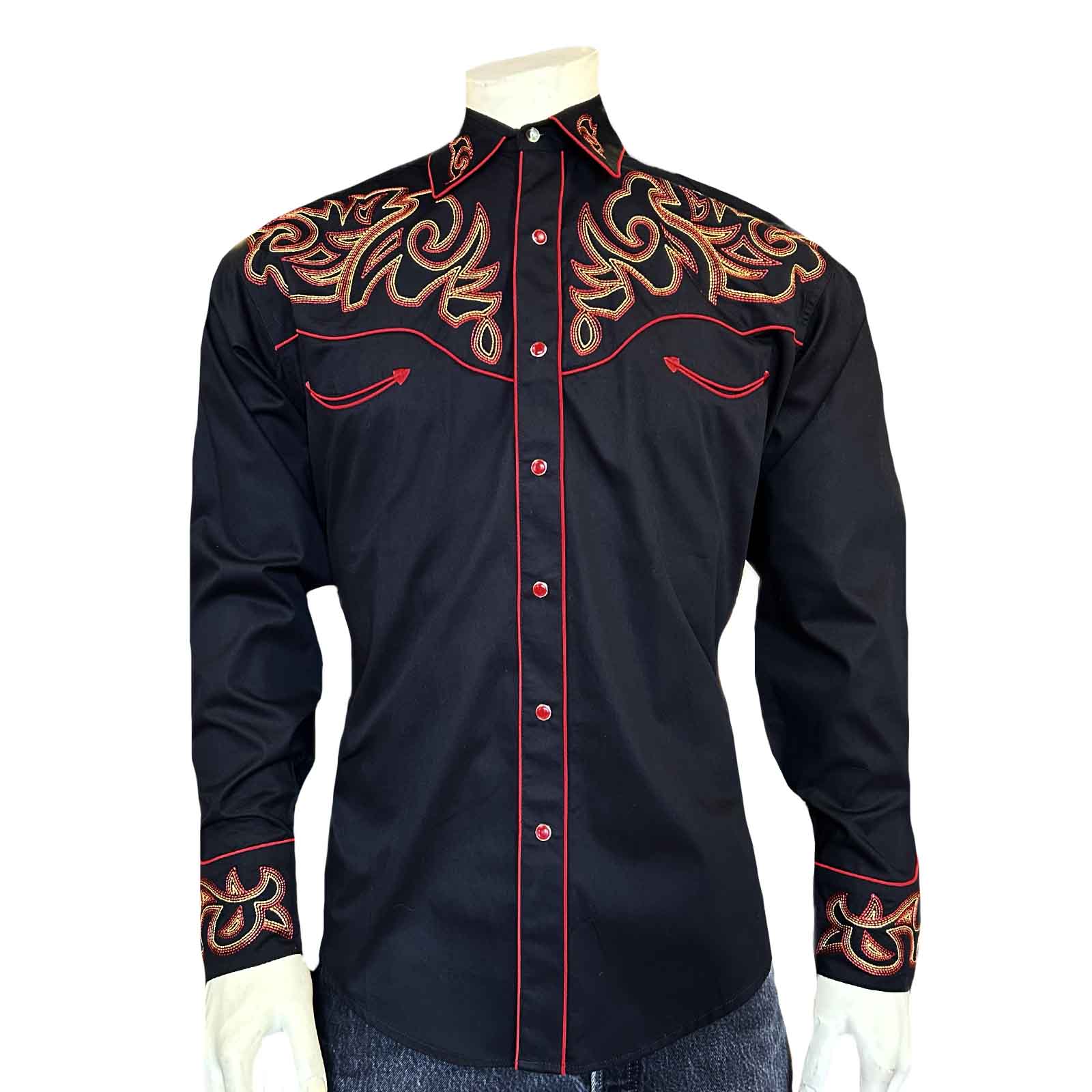 Men's Boot Top Embroidered Western Shirt in Black