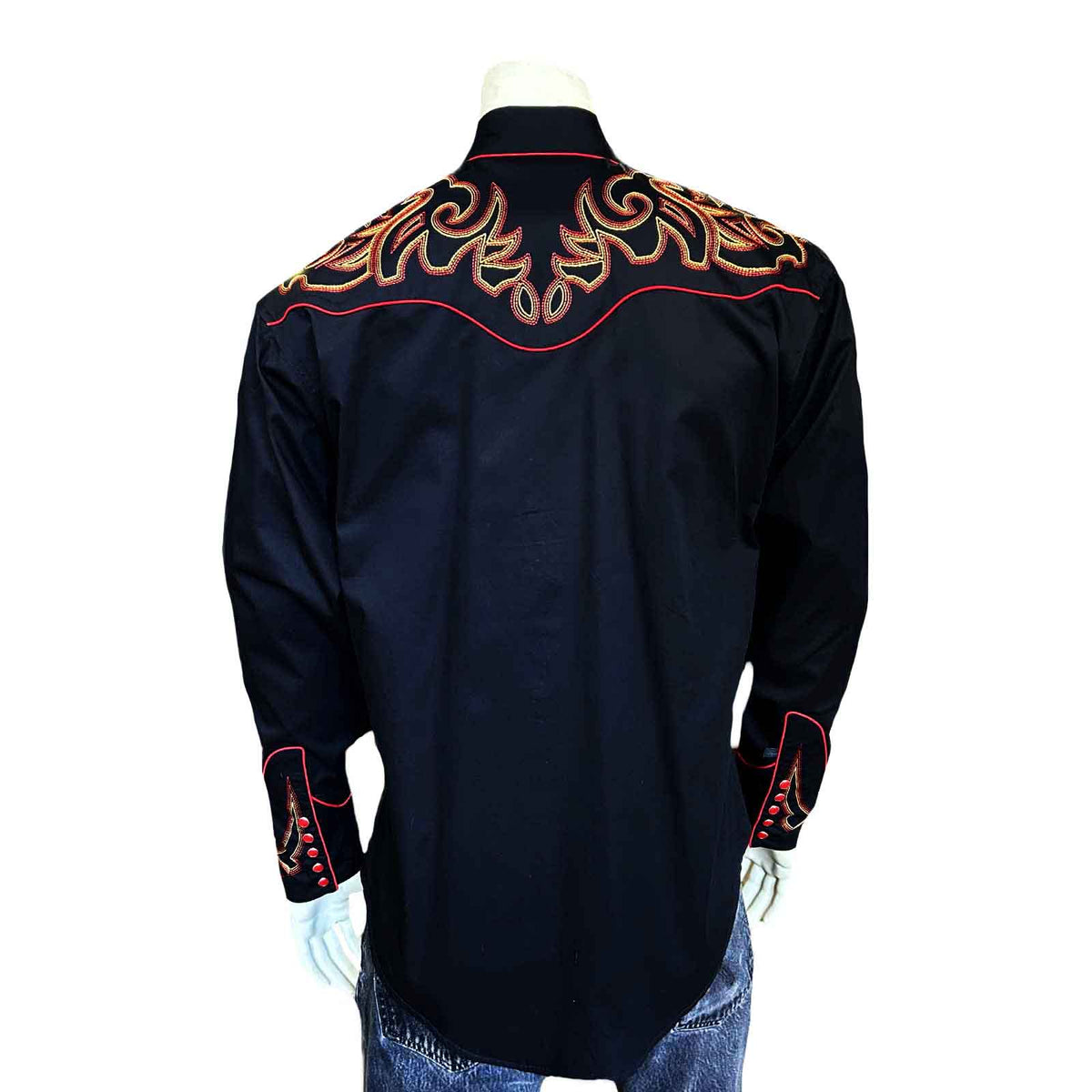 Men's Boot Top Embroidered Western Shirt in Black