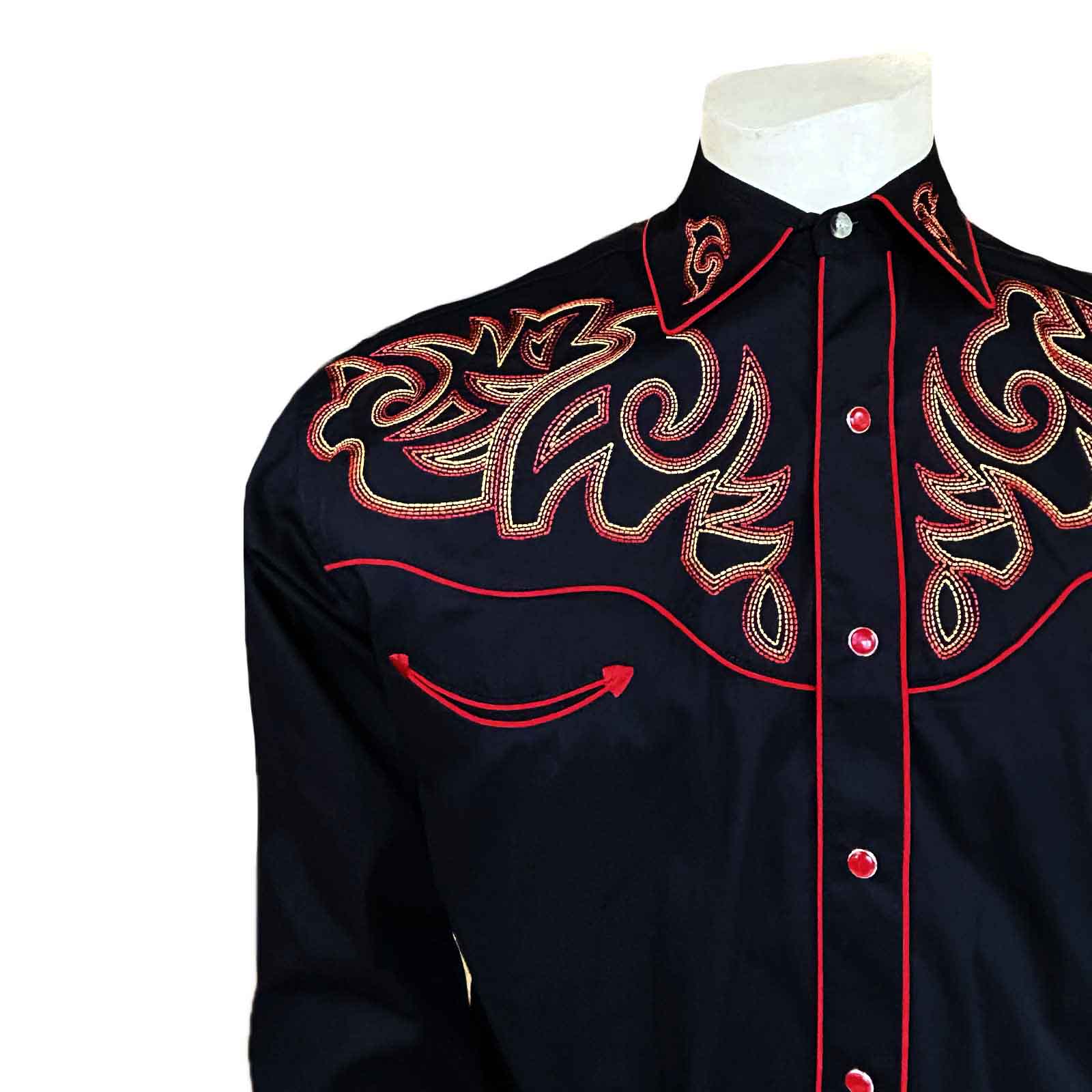 Men's Boot Top Embroidered Western Shirt in Black