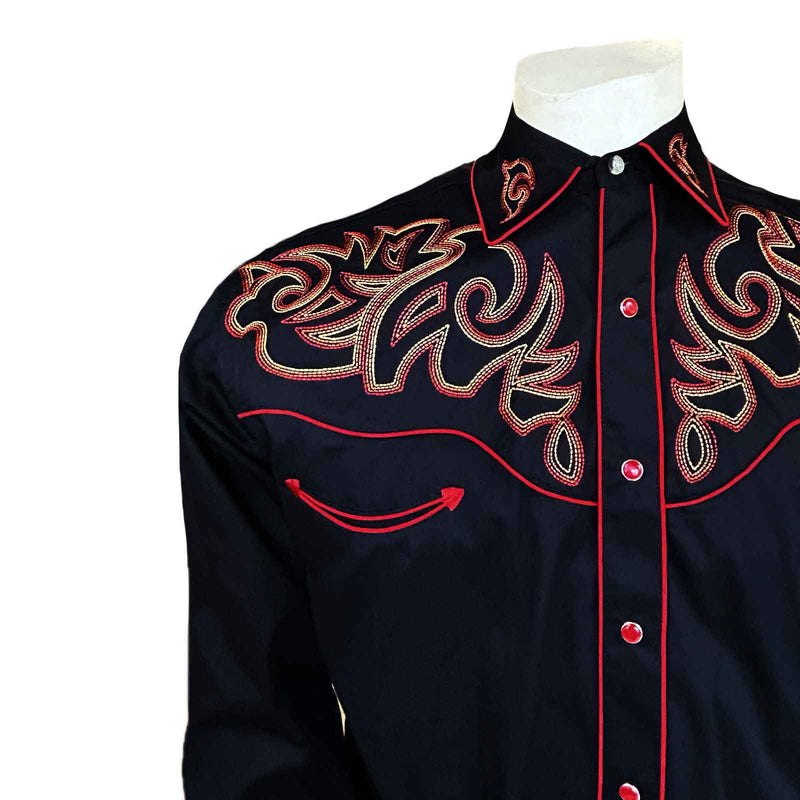 Men's Black Boot Top Embroidered Western Shirt