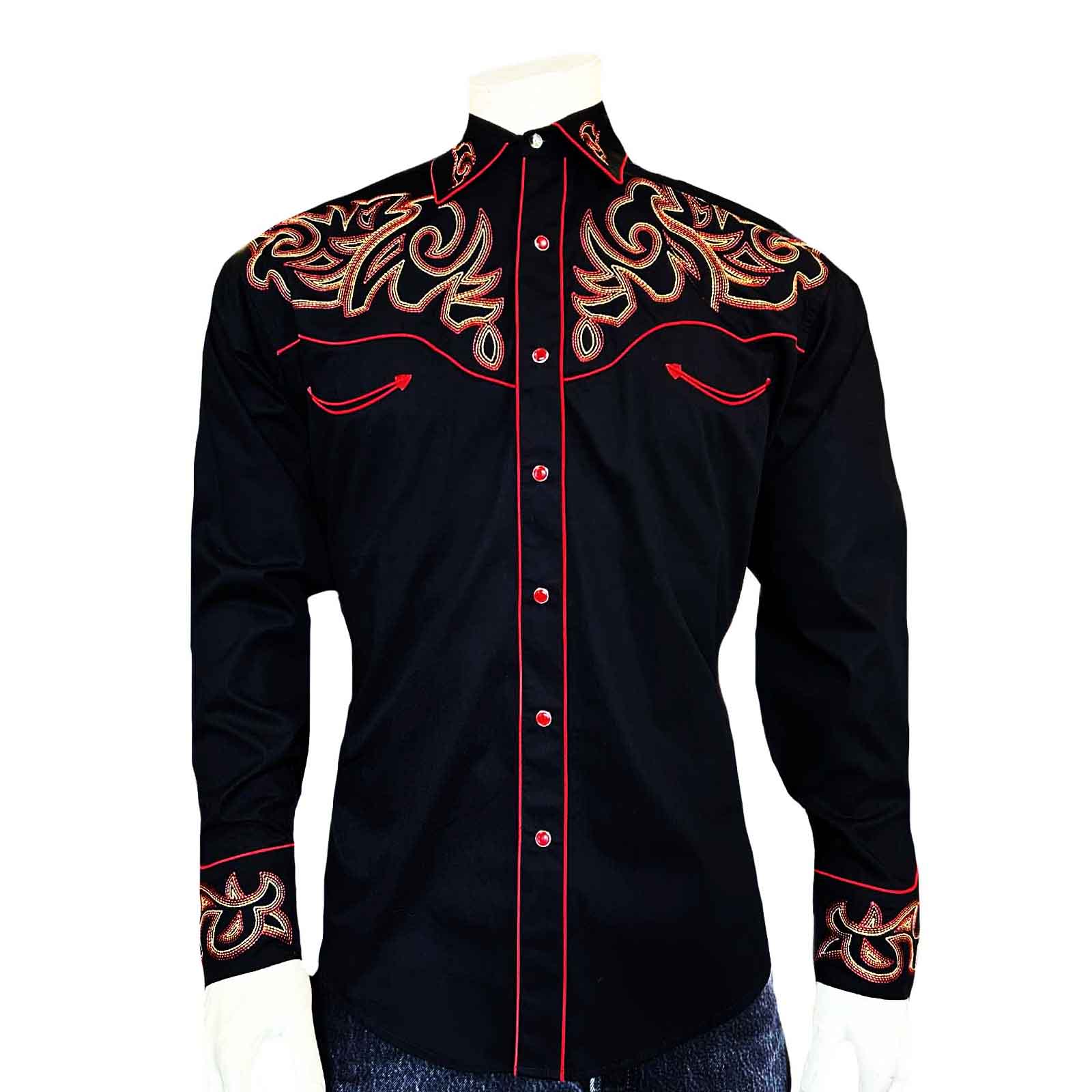 Men's Black Boot Top Embroidered Western Shirt