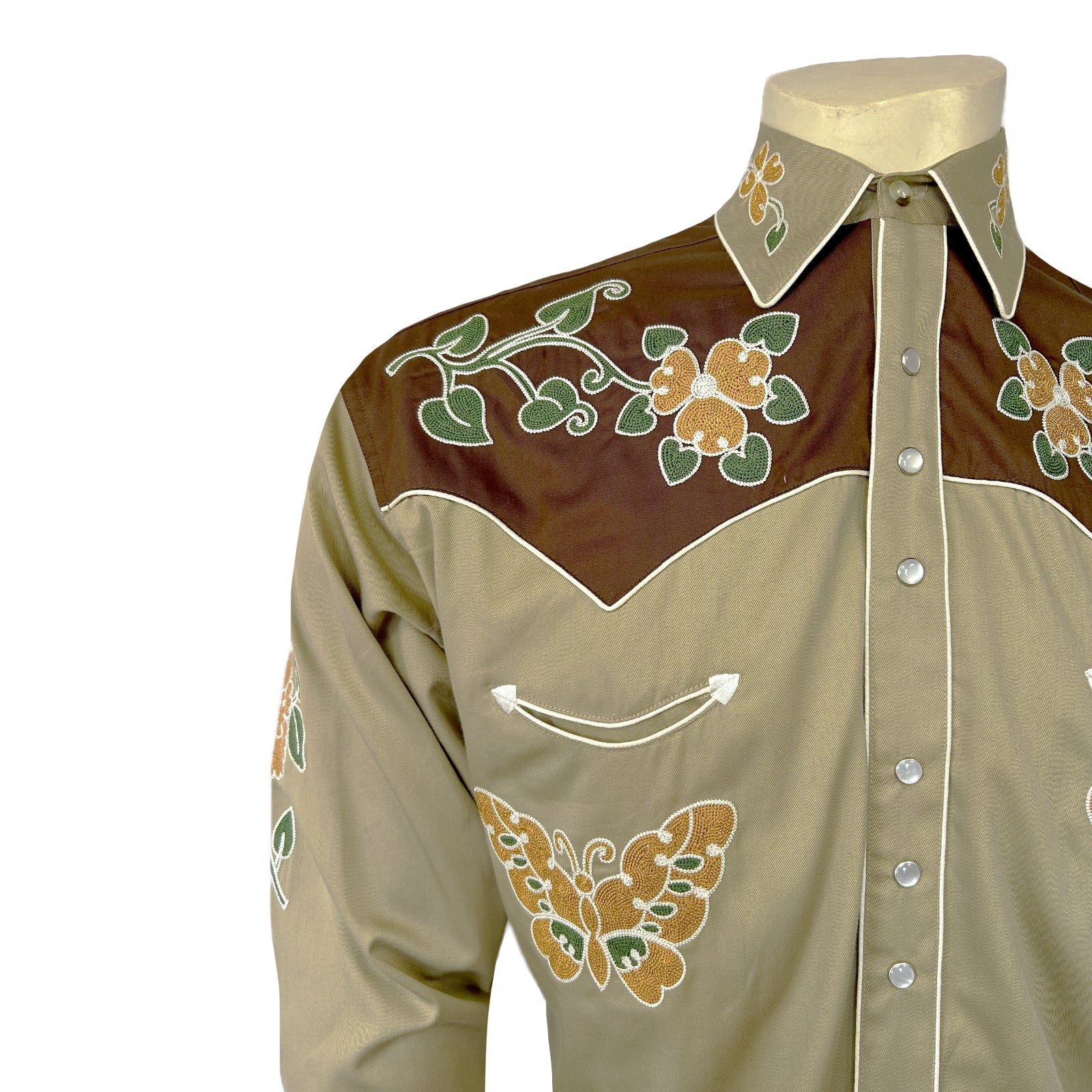 Vintage Floral Embroidered Floral outlet Butterfly Western Pearl Snap Shirt