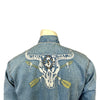 Men’s Vintage Denim Steer Skull & Arrow Chain Stitch Embroidered Western Shirt