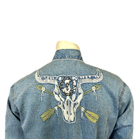 Men’s Vintage Denim Steer Skull & Arrow Chain Stitch Embroidered Western Shirt