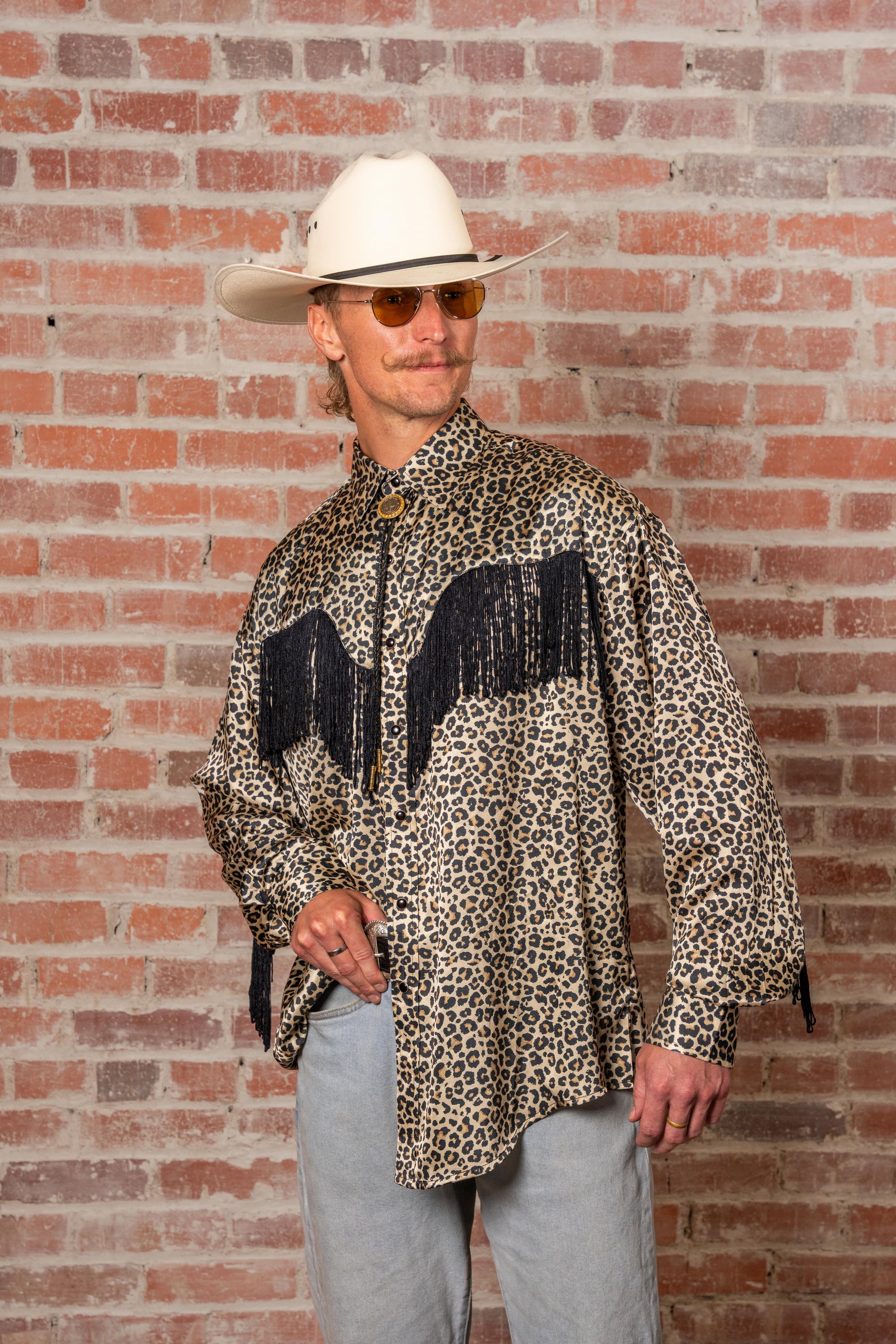 Men's Rock Star Leopard Fringe Western Shirt