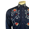 Men's Art Deco Floral Embroidery Navy Western Shirt