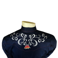 Men's Art Deco Floral Embroidery Navy Western Shirt