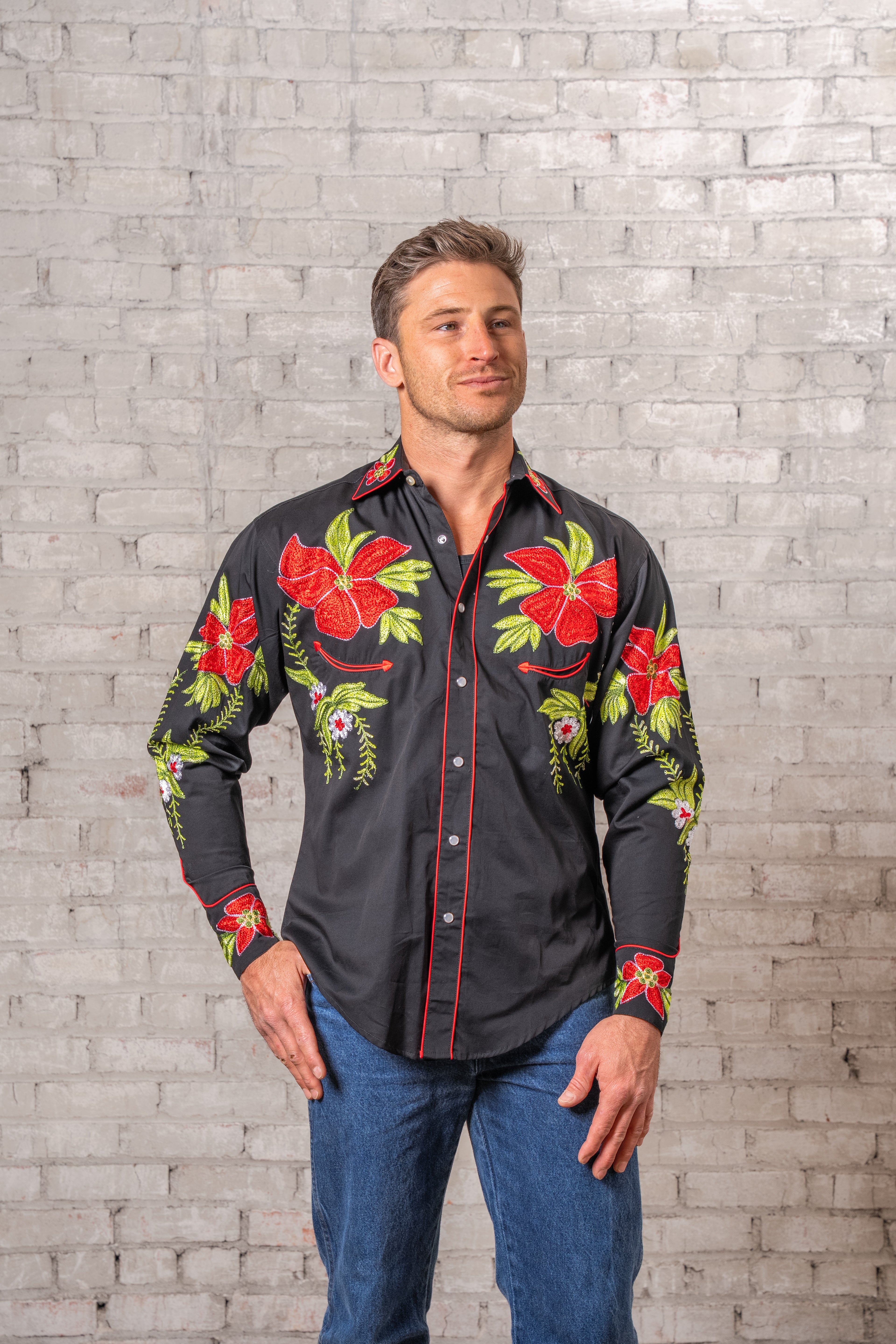 Rockmount Men's Hawaiian Hibiscus Cotton Gabardine Western Shirt