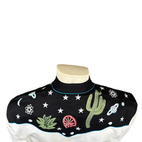 Men's Black Vintage Cactus & Stars Chain Stitch Embroidery Western Shirt
