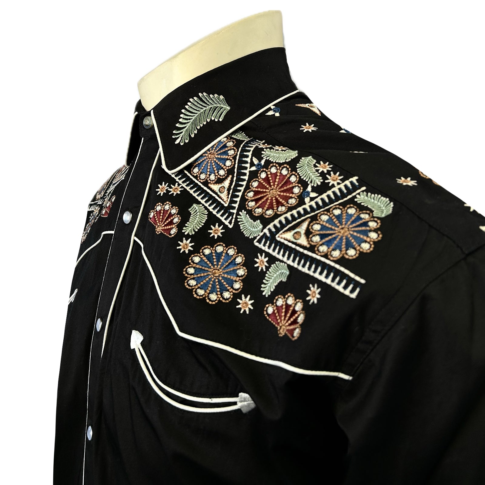 Vintage hand made Embroidered black shirt, color Embroidered shirt,embroidery top, black men shirt, FREE high quality shiping