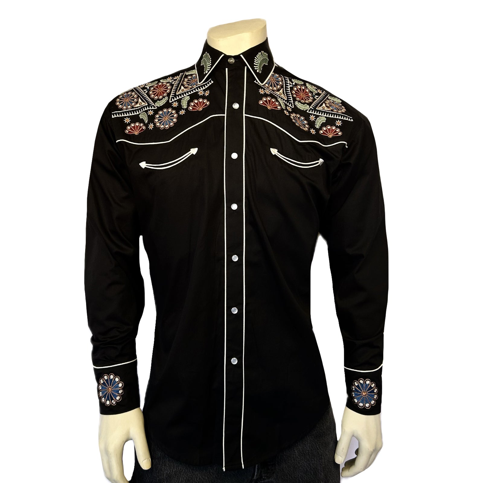 Men's Vintage Black Floral & Stars Embroidered Western Shirt - S Men's Vintage Black Floral & Stars Embroidered Western Shirt - S
