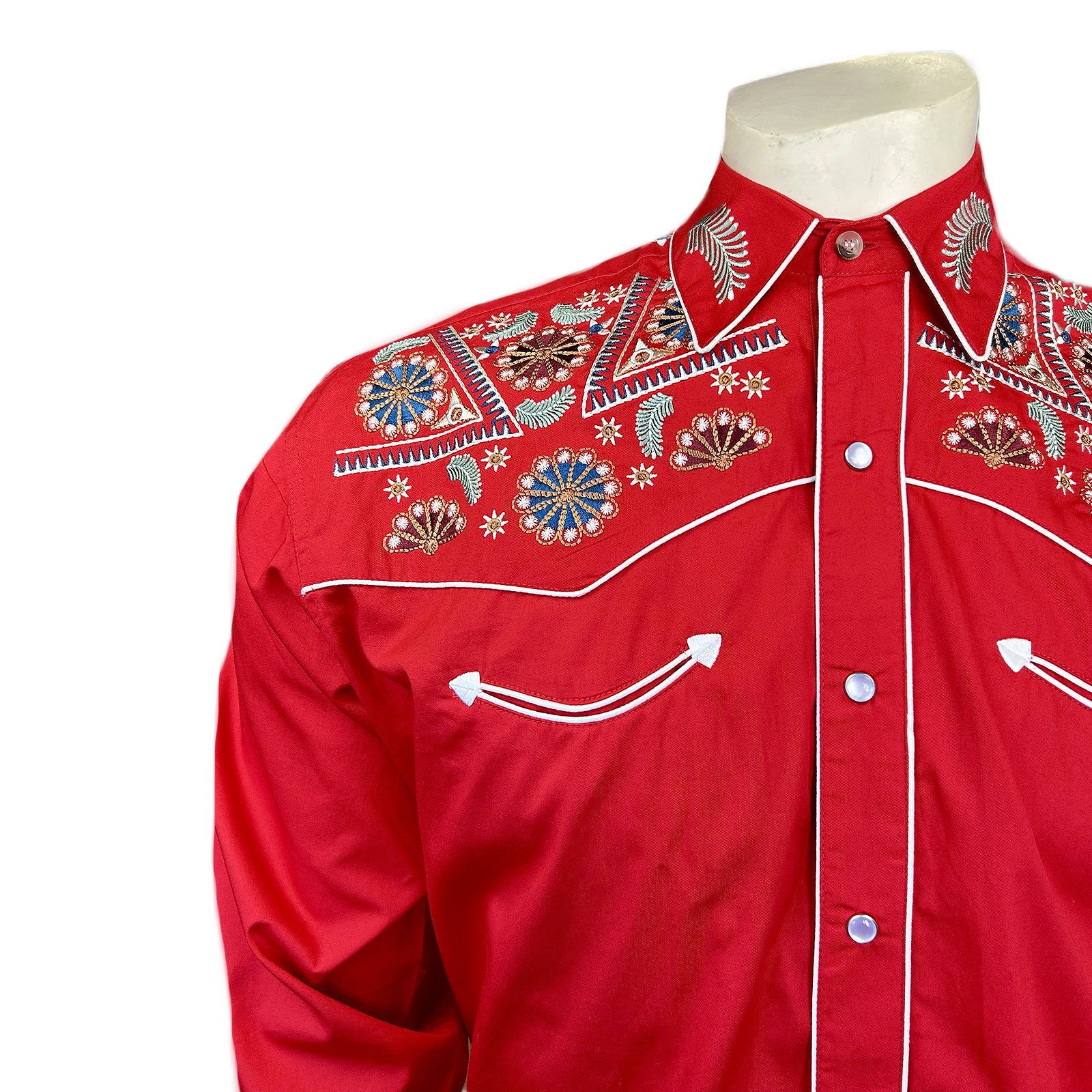 Rockmount Men's Vintage Red Floral & Stars Embroidery Western Shirt