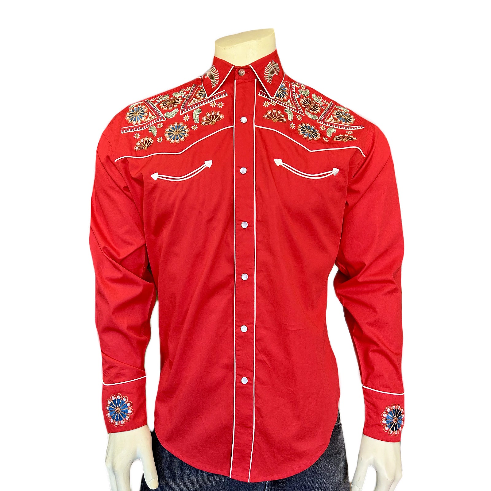 Men's Vintage Red Floral & Stars Embroidered Western Shirt - XS Men's Vintage Red Floral & Stars Embroidered Western Shirt - XS