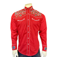 Men's Vintage Red Floral & Stars Embroidery Western Shirt