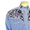 Men's Vintage Blue Floral Embroidered Western Shirt