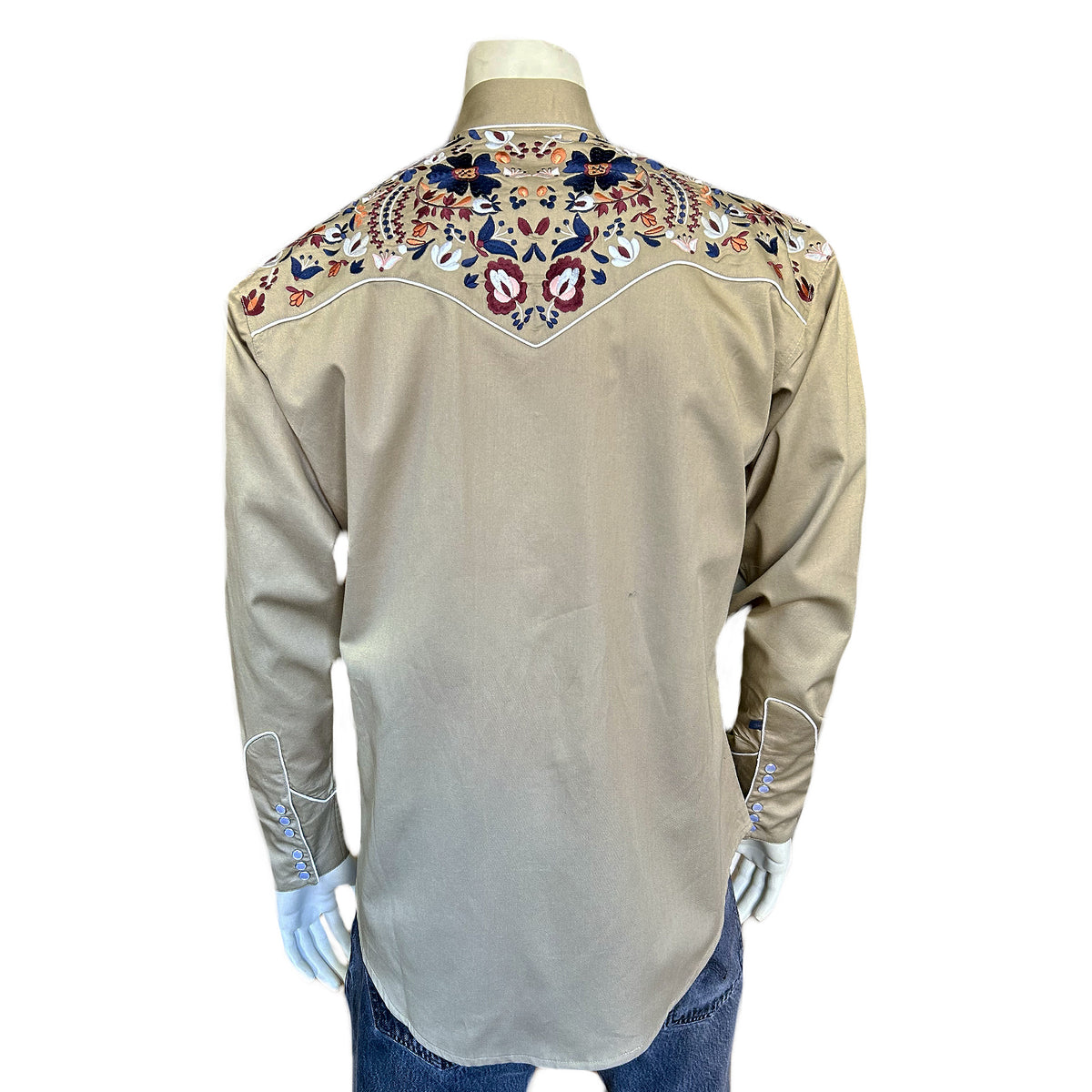 Men's Vintage Khaki Floral Embroidery Western Shirt