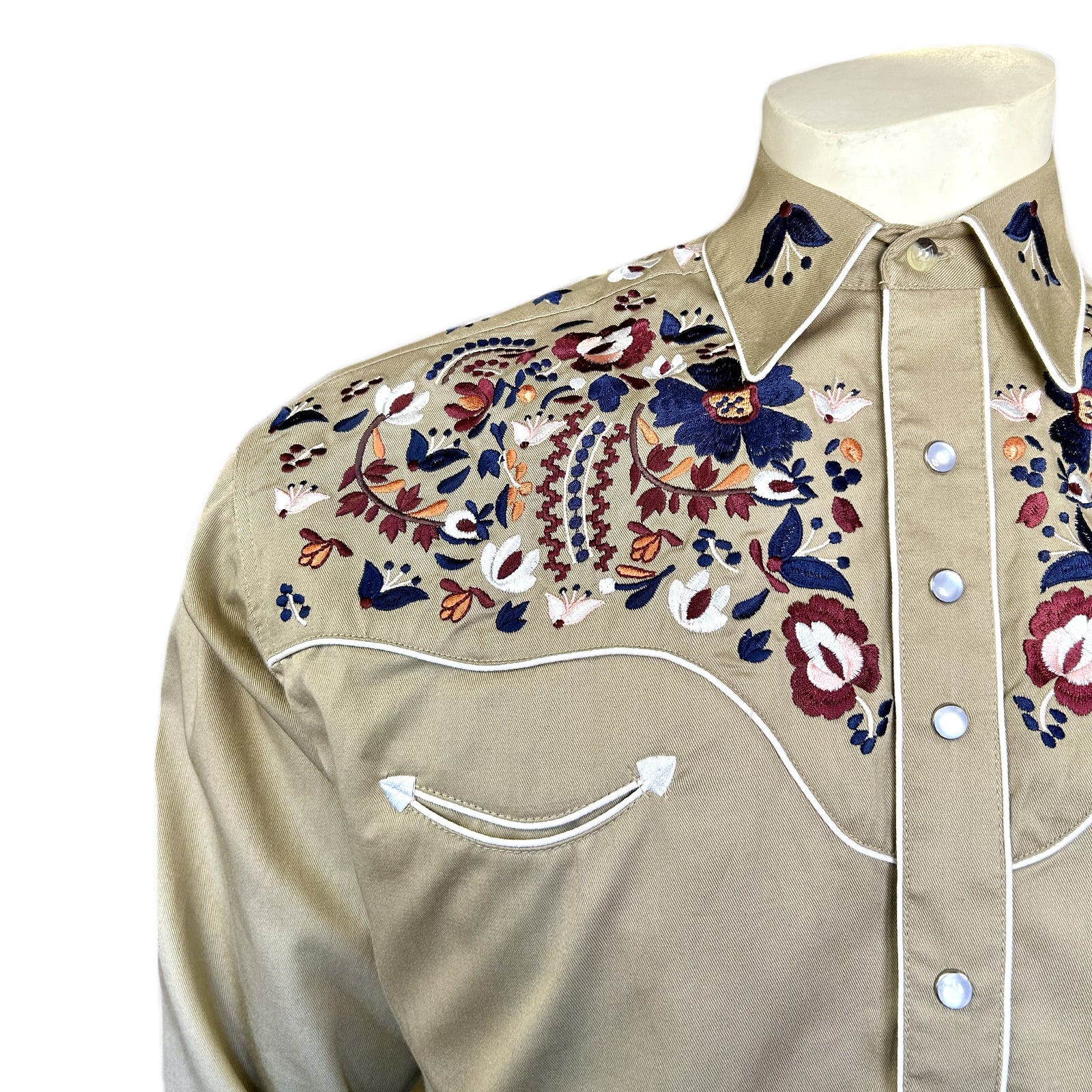 Men's Vintage Khaki Floral Embroidered Western Shirt Men's Vintage Khaki Floral Embroidered Western Shirt