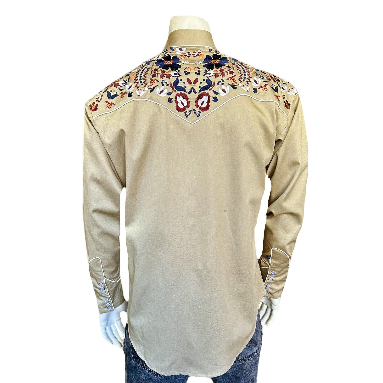 Men's Vintage Khaki Floral Embroidered Western Shirt