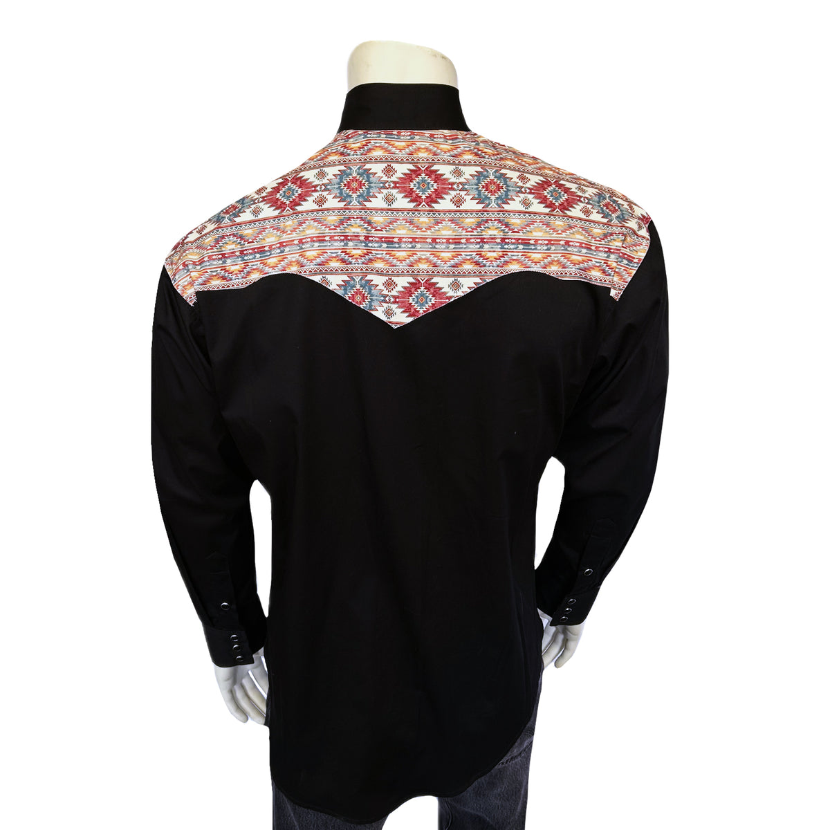 Men's Vintage 2-Tone Black & Native Pattern Embroidered Western Shirt