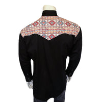 Men's Vintage 2-Tone Black & Native Pattern Embroidered Western Shirt