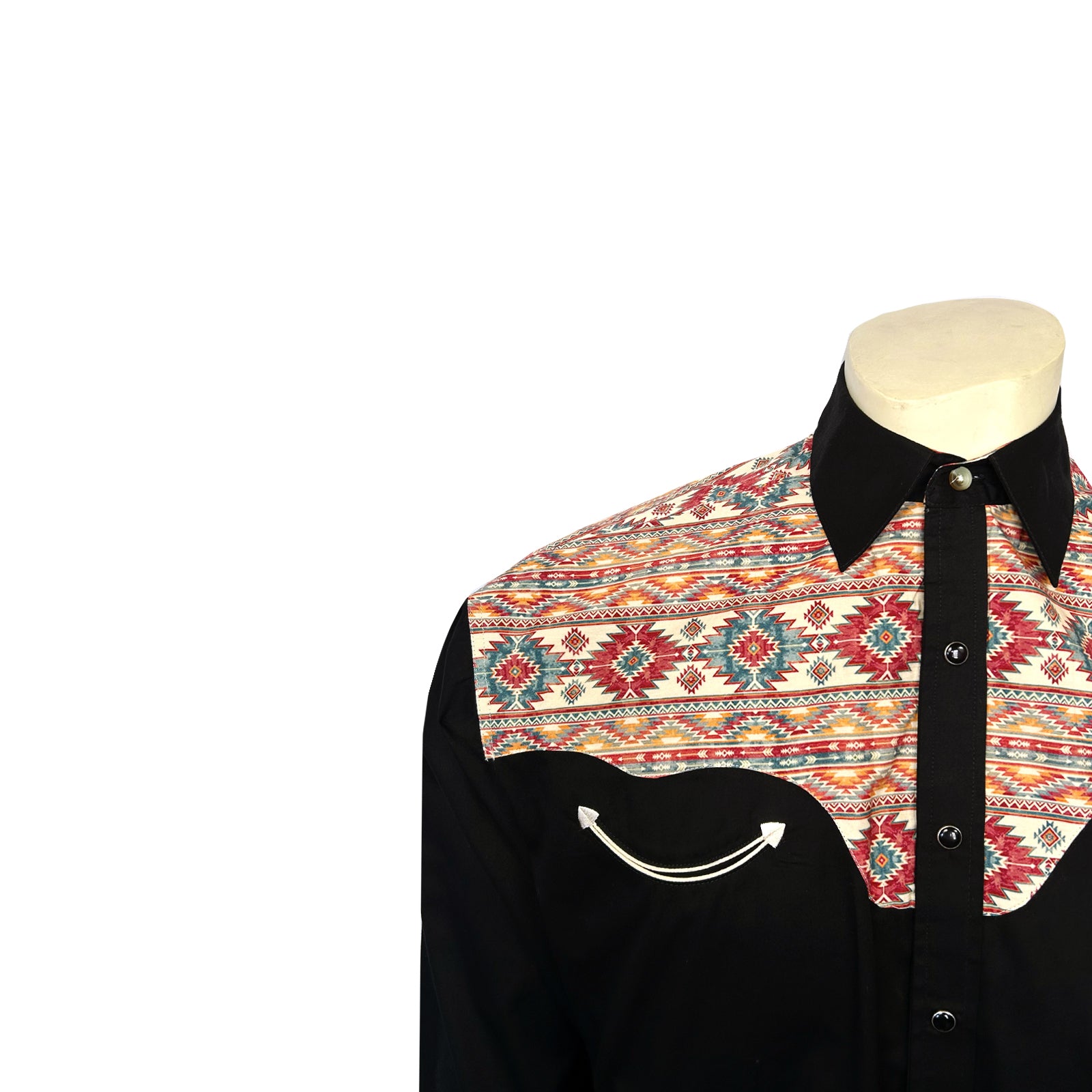 Men's Vintage 2-Tone Black & Native Pattern Embroidered Western Shirt