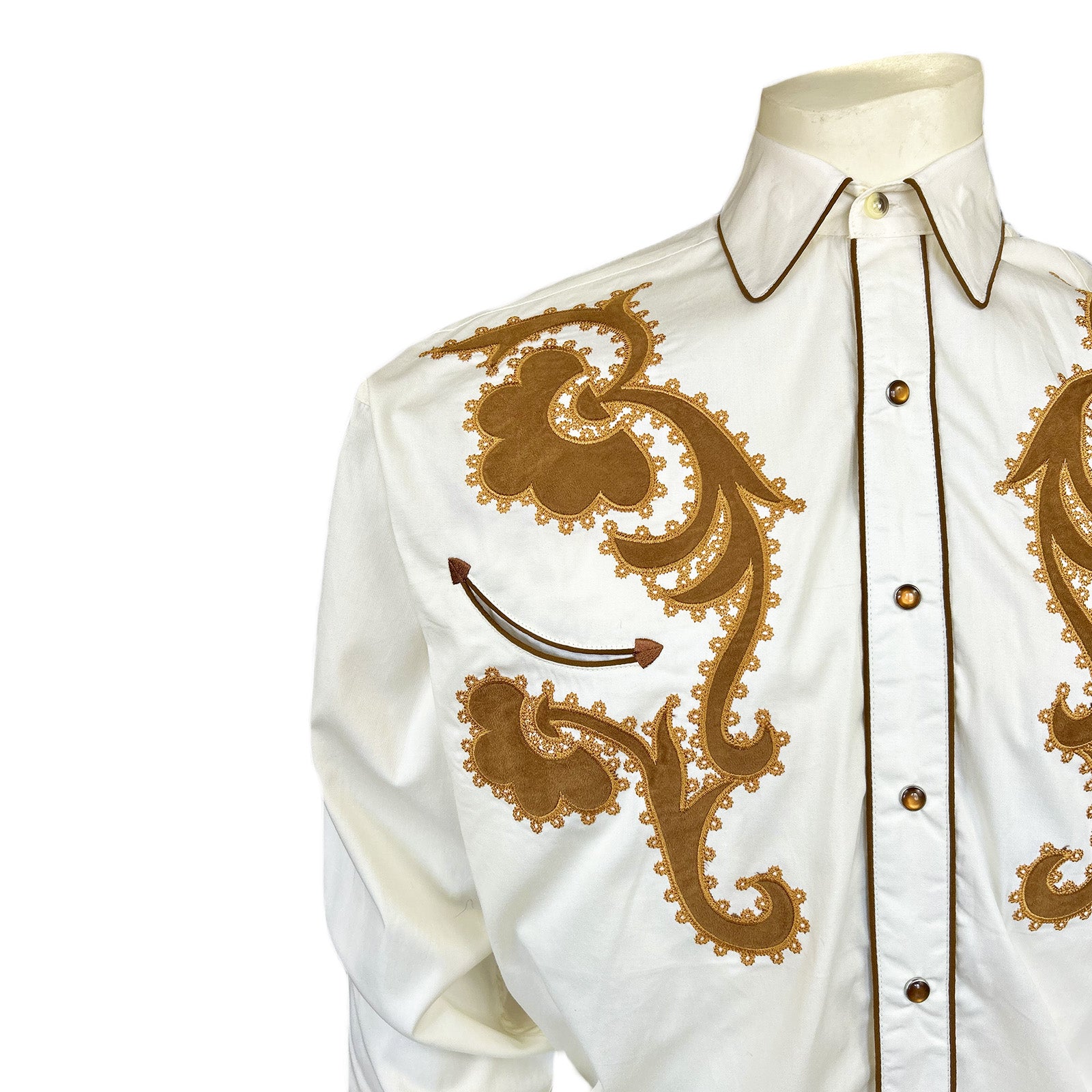 Men's Vintage Chamois & Embroidery Western Shirt in Ivory