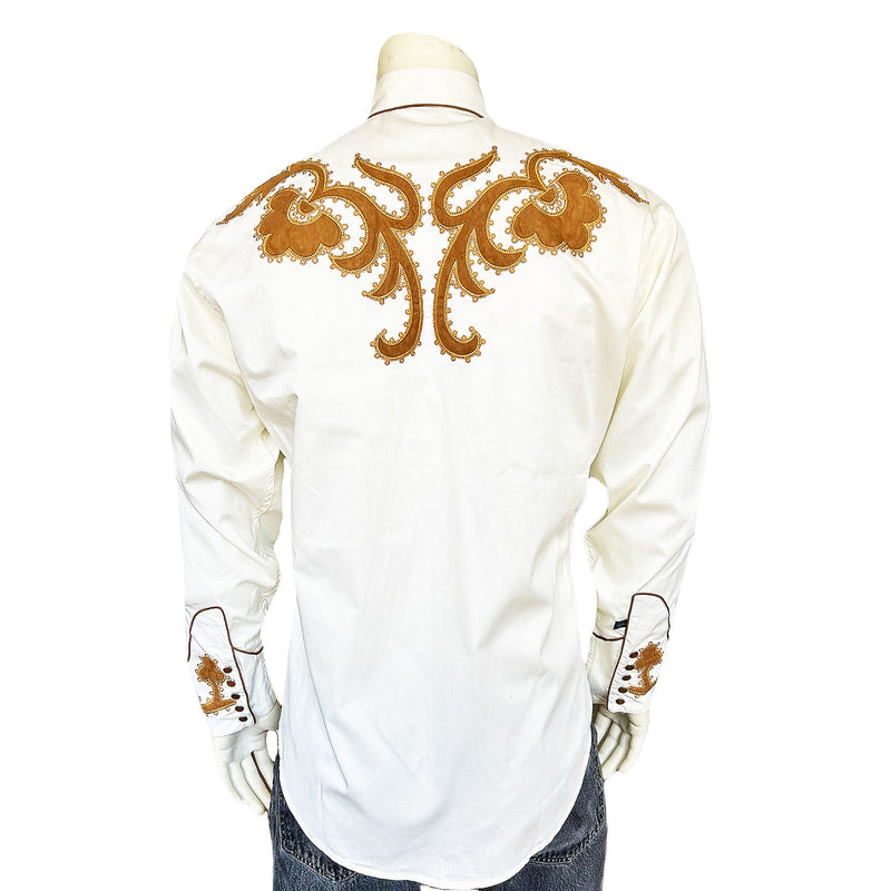 Men's Vintage Ivory Chamois & Embroidered Western Shirt