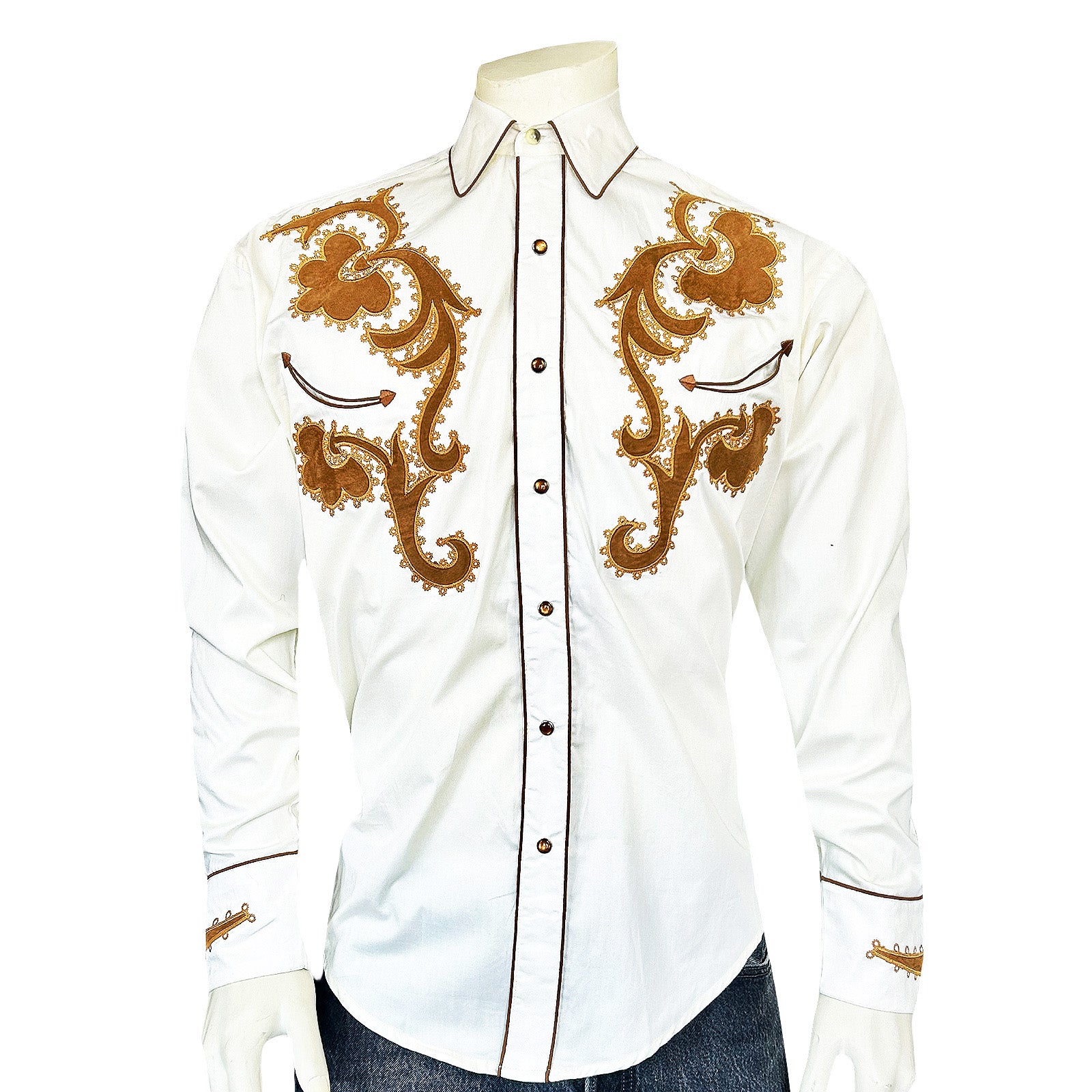Rockmount Men's Vintage Chamois Embroidery Western Shirt in Ivory