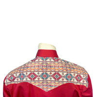 Men's Vintage 2-Tone Red & Native Pattern Embroidered Western Shirt