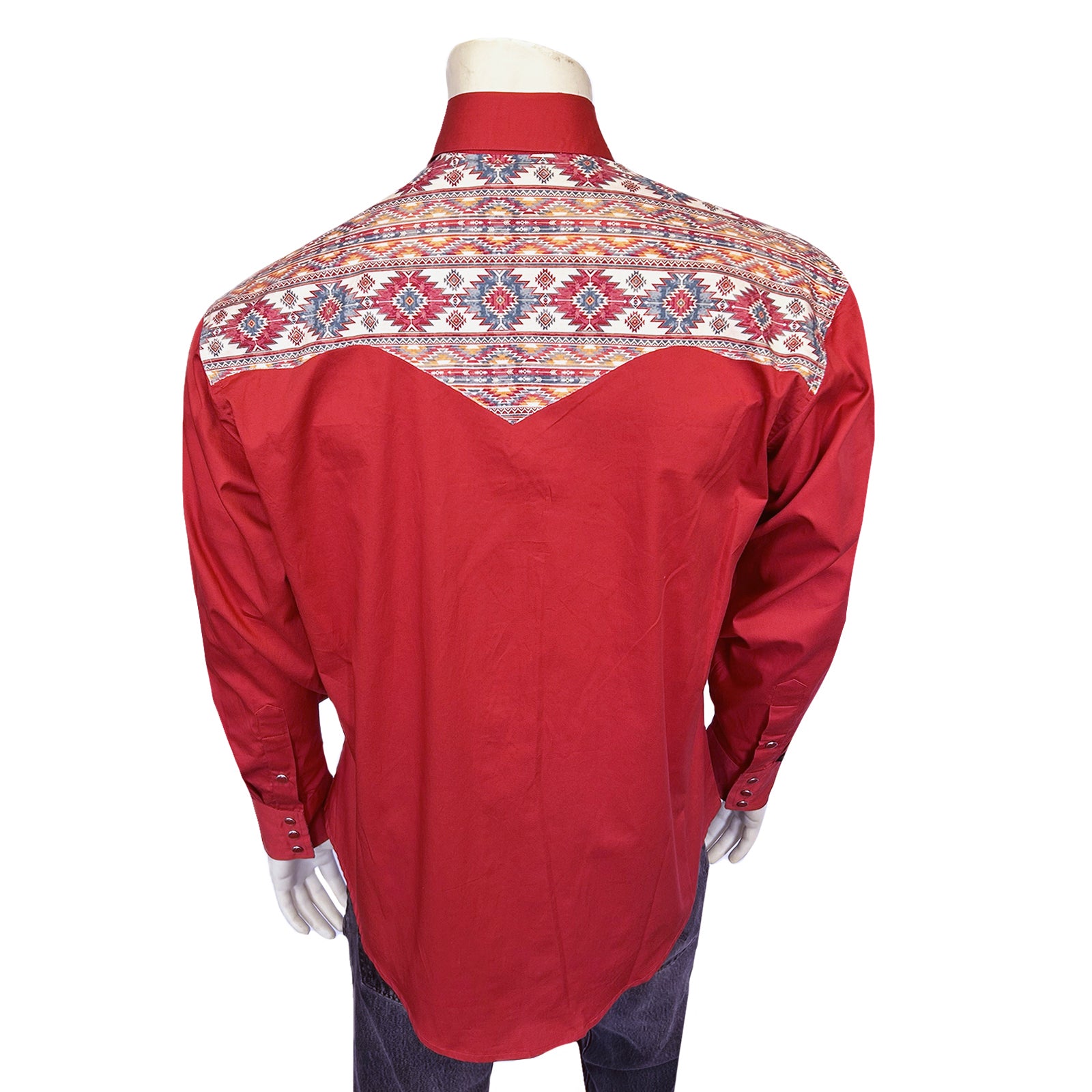 Men's Vintage 2-Tone Red & Native Pattern Embroidered Western Shirt