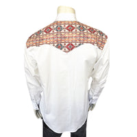 Men's Vintage 2-Tone White & Native Pattern Embroidered Western Shirt