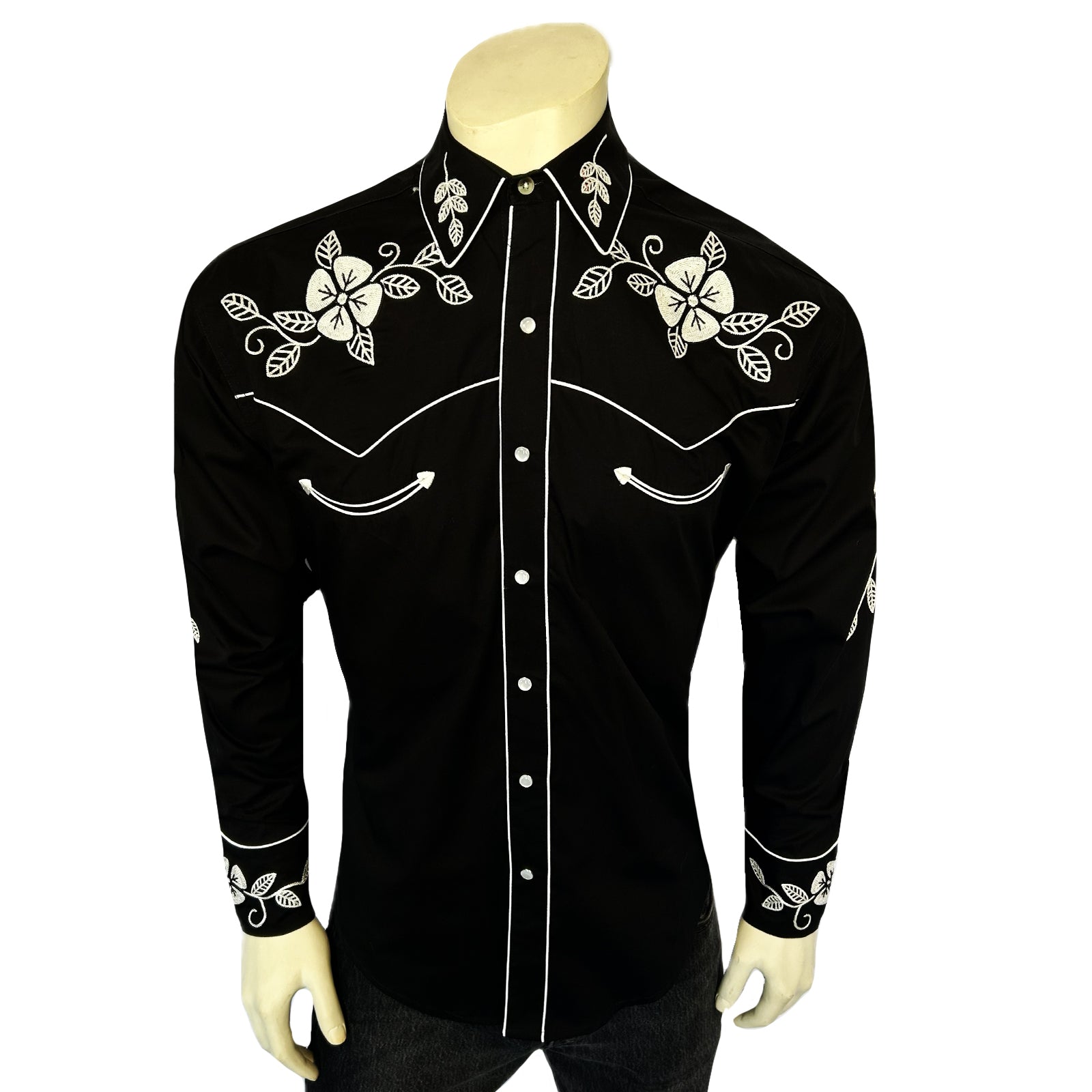 Rockmount Men's Vintage Black Floral Embroidered Western Shirt